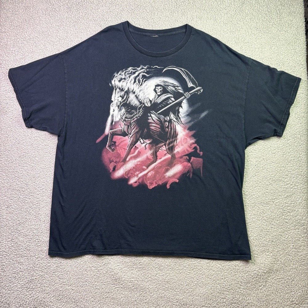 Grim Reaper Graphic T Shirt Men 2XL Oversized Baggy Streetwear Distressted